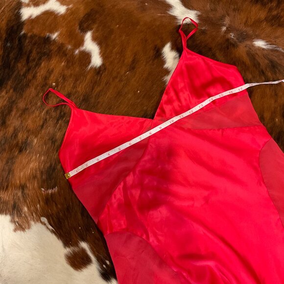 Y2K Vintage Victoria's Secret Sheer Slip Dress Spaghetti Strap Size L Red - Picture 4 of 5